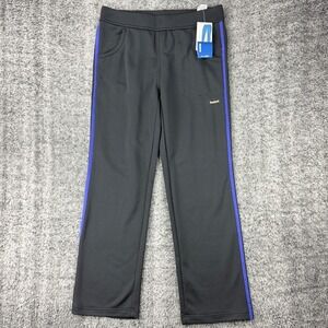 Reebok PlayDry Women's Large Black Athletic Pants Black‎ Team Purple Stripe NEW